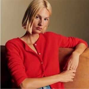 Sezane sz M Gaspard Cardigan Sweater Kid Mohair Alpaca Fuzzy Knit